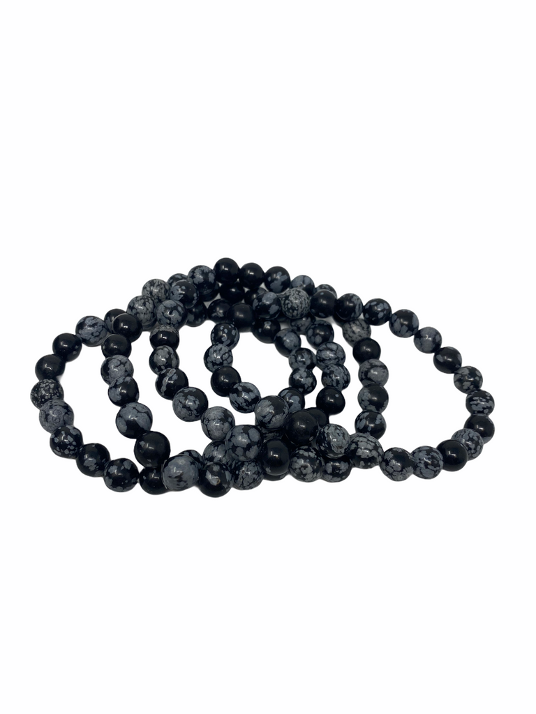 Snowflake Obsidian Bracelet 8mm - Energy Stone Stretch Bracelet