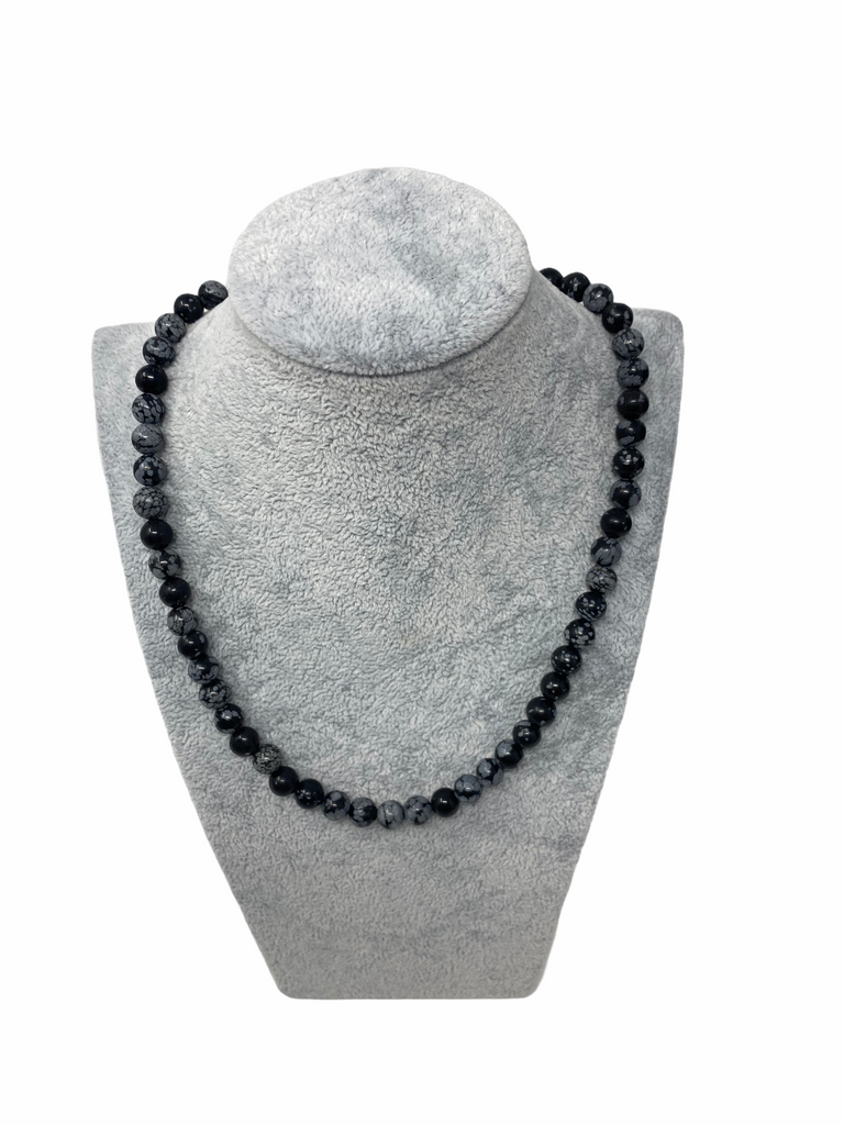 Snowflake Obsidian Beaded Necklace 8mm