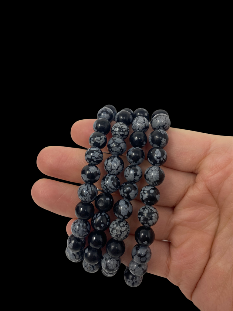 Snowflake Obsidian Bracelet 8mm - Energy Stone Stretch Bracelet