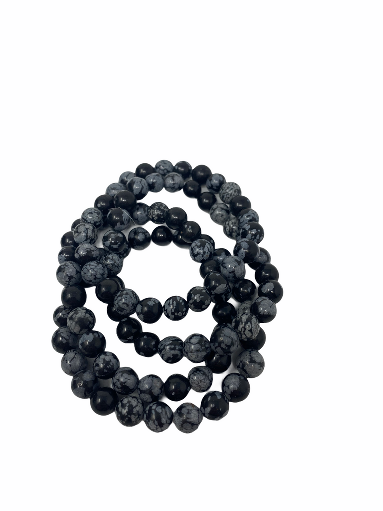 Snowflake Obsidian Bracelet 8mm - Energy Stone Stretch Bracelet