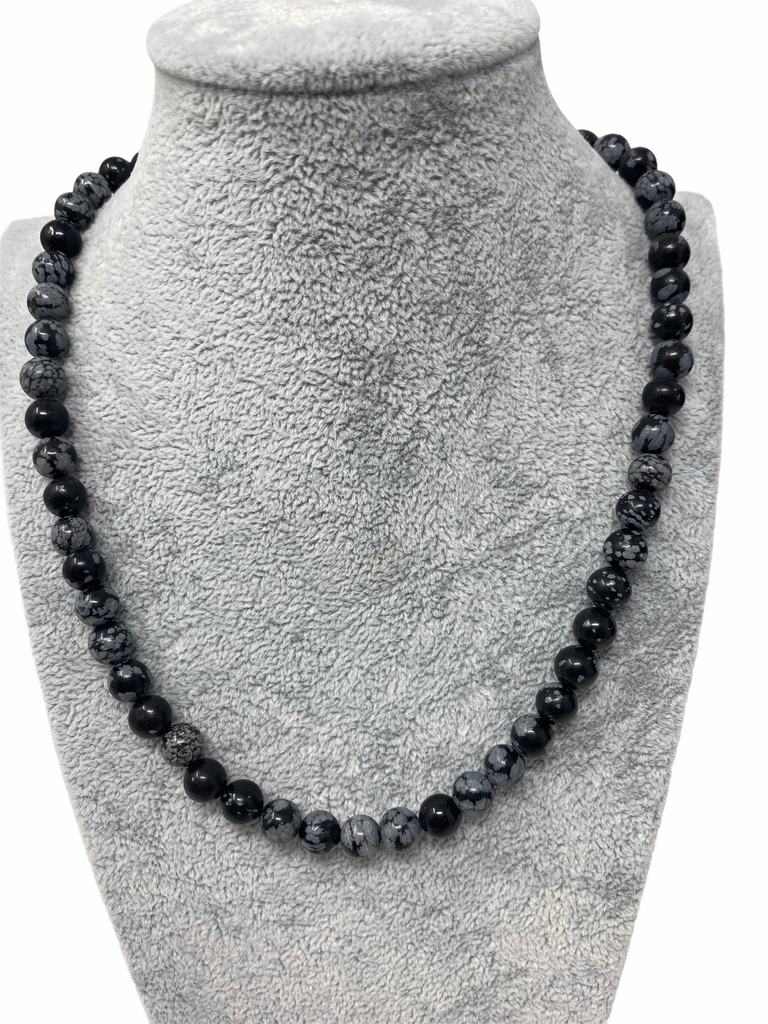 Snowflake Obsidian Beaded Necklace 8mm